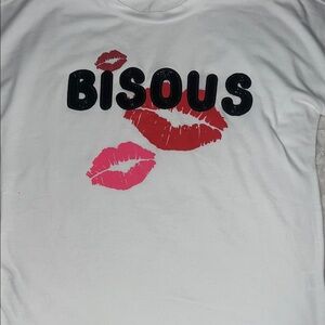 White Short Sleeve Tee with Red and Pink Lips Design